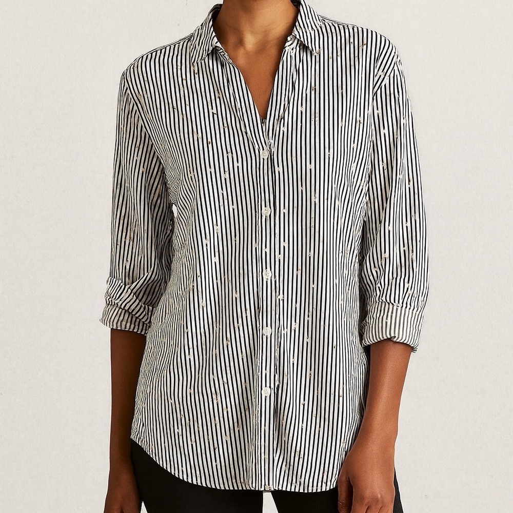 Chico's Black & White Striped Button-Down Shirt – Size L